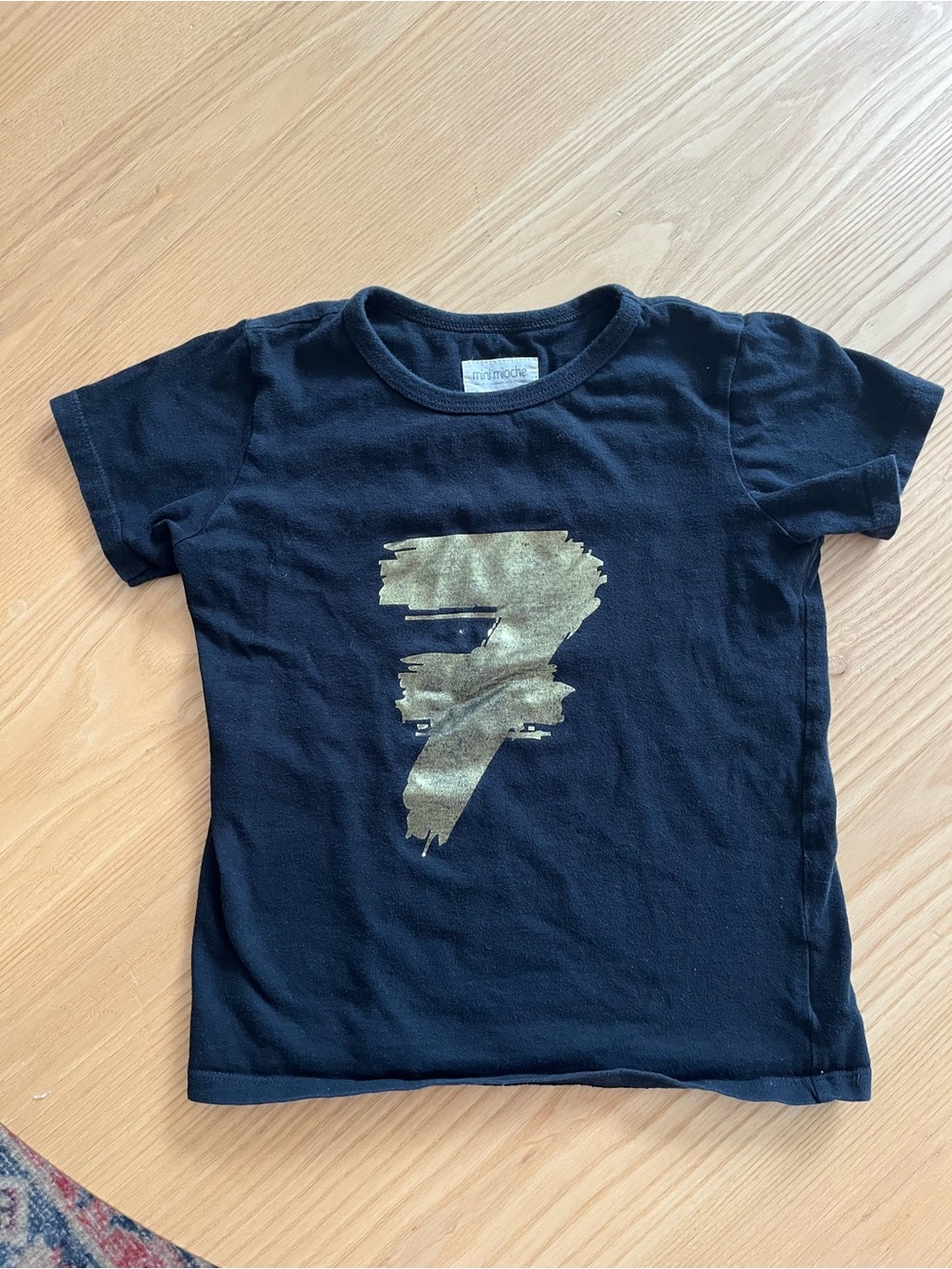 Mini Mioche Kids Black Short-Sleeve Tee with Gold '7' Graphic
